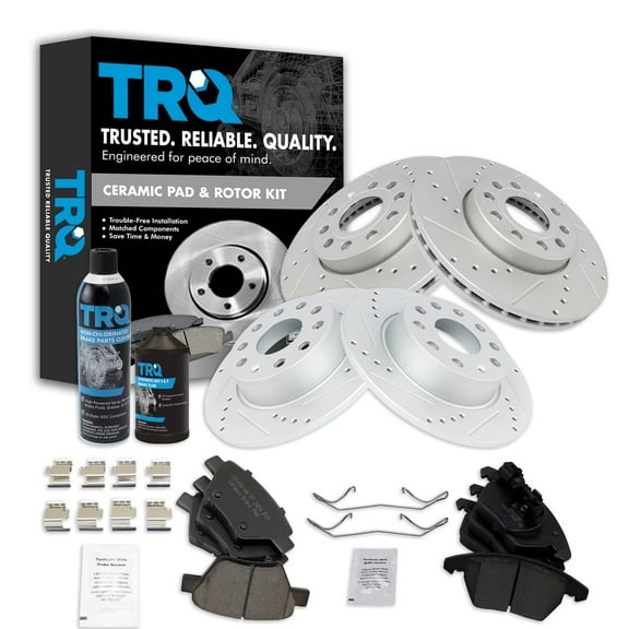 TRQ Front & Rear Ceramic Brake Pad & Performance Rotor Kit w/Fluids BKA21930