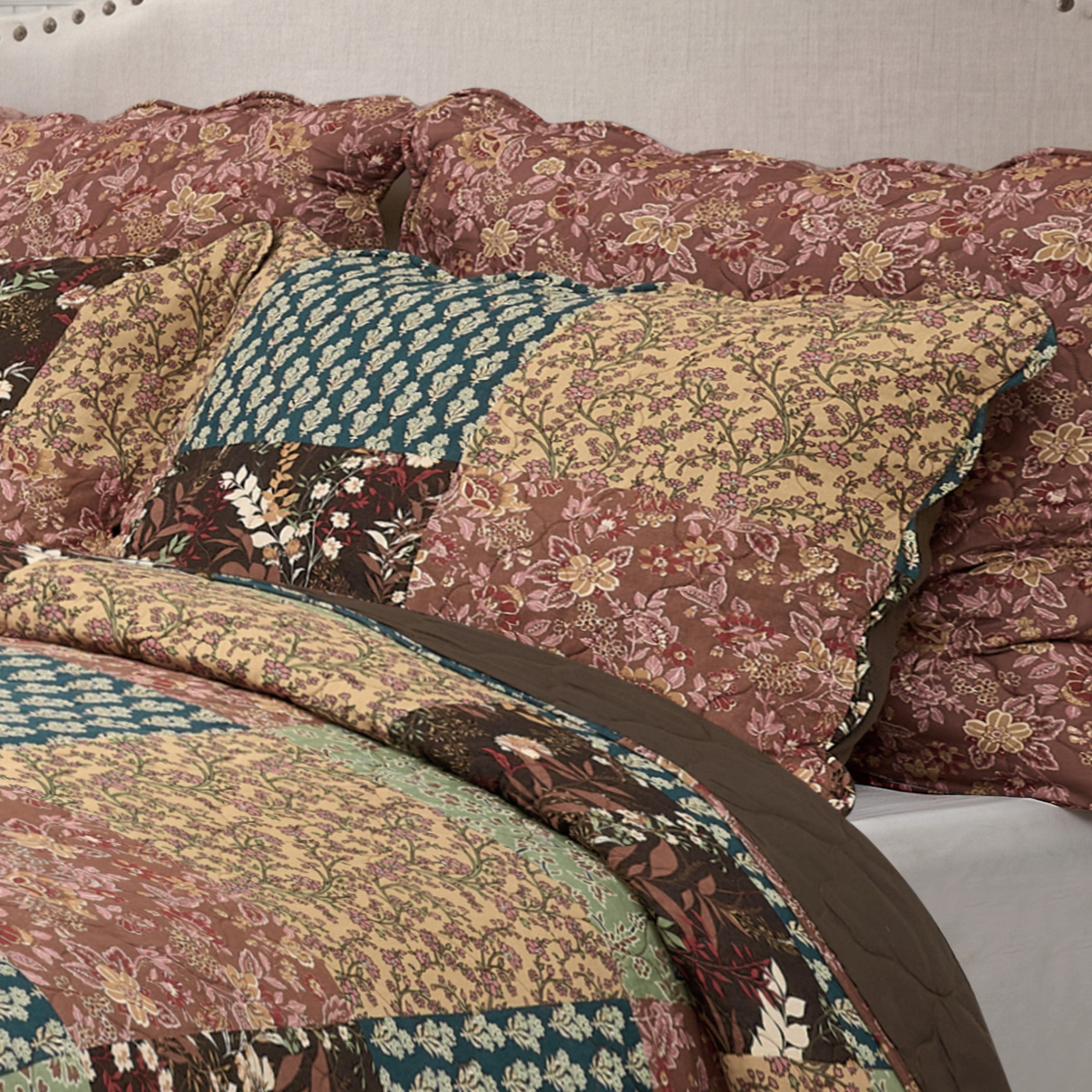 Greenland Home Fashions Hazel Cotton-Rich Quilted Patchwork Print Pillow Sham, All Ages, King