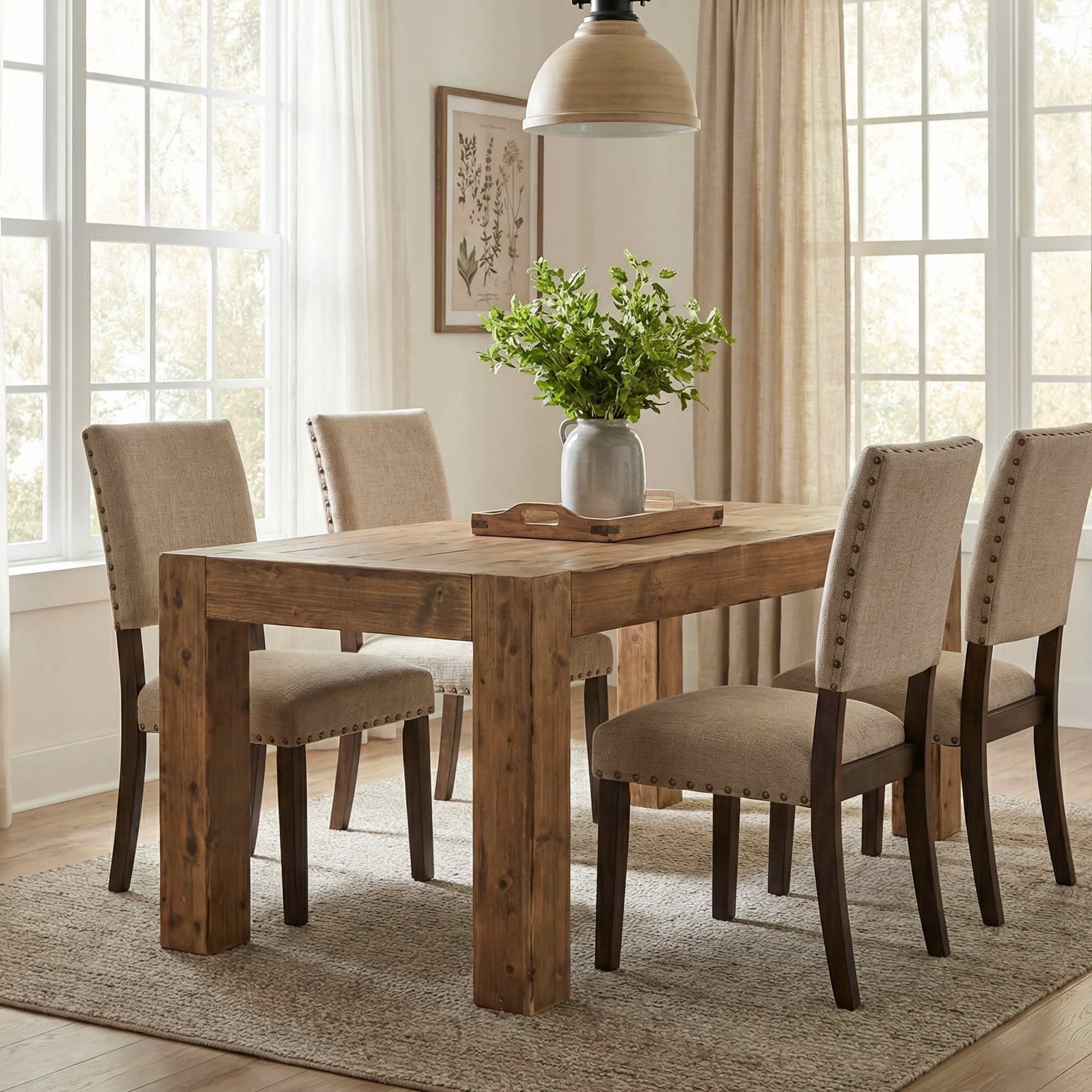 MAYEERTY 63" Solid Wood Farmhouse Dining Table, Rustic Brown 4-6 Seater Thick Top Multiuse Kitchen & Office Table