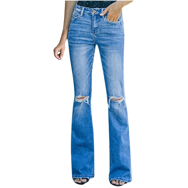 Pantalones acampanados de color sólido informales a la moda para mujer, pantalones vaqueros con bolsillo, pantalones vaqueros para mujer Fridja hfkajh103204