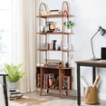 thumbnail image 6 of Tall Fluted Arched Bookshelf with Doors, Vinyl Record Player Stand with Storage for Living Room, 6 of 7