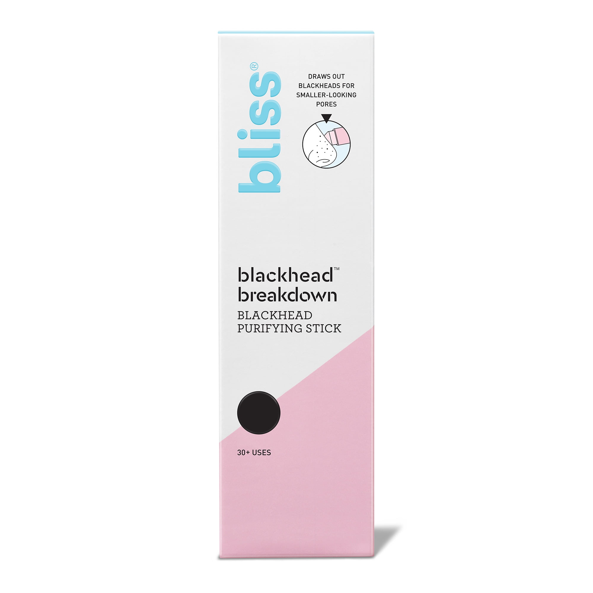 Bliss Blackhead Breakdown Blackhead Purifying Facial Treatment Stick with Pink Clay, 30+ Uses, 0.53oz