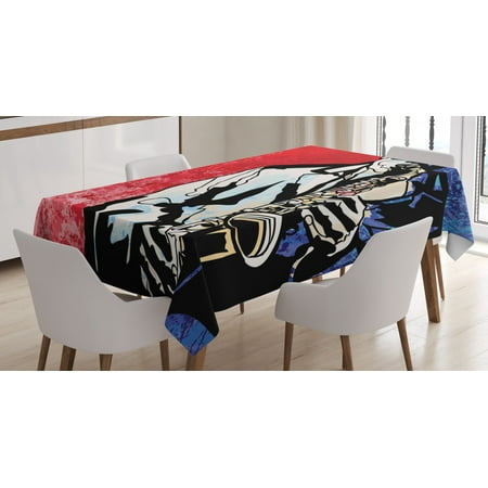 

Jazz Tablecloth Artistic Musician Playing Saxophone Instrument Concert Performance Rectangular Table Cover for Dining Room Kitchen 60 X 84 Inches Vermilion Navy Blue and Black by Ambesonne