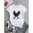 thumbnail image 3 of Women'S Chic Rooster Graphic T-Shirt, Short Sleeve Crew Neck Casual Top, 100% Cotton Knit Fabric, Medium Stretch, All Season Wear, Applique Detail, Regular Fit - Summer & Spring Fashion, 3 of 4