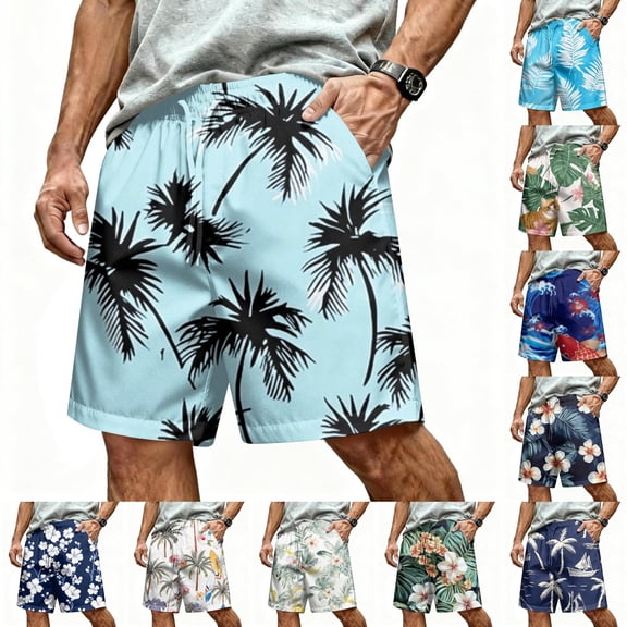 Mens Swim Trunks Men's New Loose Mesh Beach Printed Casual Drawstring Shorts Breathable Resort Print Crop Pants with Elastic Waist Summer Swim Trunks for Vacation Spring Army Green L