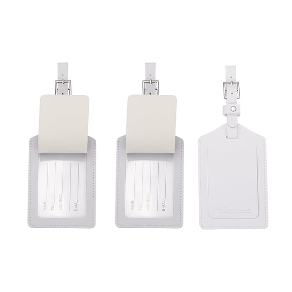 Suitcase Luggage Tags, White PU Leather Tags with Private Protection, 3 Pcs