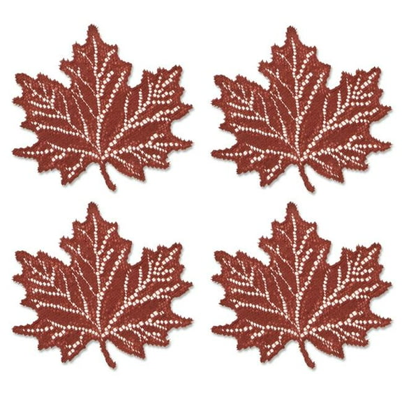Heritage Lace MP-0708DP-S 7 x 8 in. Leaf Maple Doily - Dark Paprika - Set of 4