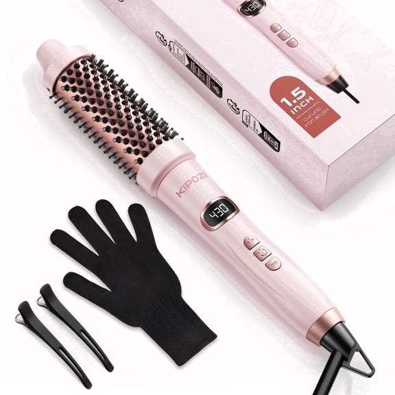 KIPOZI 1.5" Thermal Brush, Curling Iron Brush for Salon Blowout at Home, Thermal Round Brush Creates Smooth Straight Hair or Natural Curls, Dual Voltage, Auto Shut-off, Gift for Women, Pink