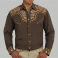 thumbnail image 2 of MNCEKFOD Mens Shirt Western Cowboy Shirts Long Sleeve Embroidered Slim Fit Button Down With Pockets Classic Fit Mens Tee Shirt Brown XXXL, 2 of 3