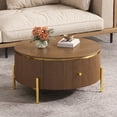 thumbnail image 5 of Harper & Bright Designs Modern Round Coffee Table with 2 large Storage Drawers, Wood Fluted Center Table with Metal Legs, Brown 31.5", 5 of 11