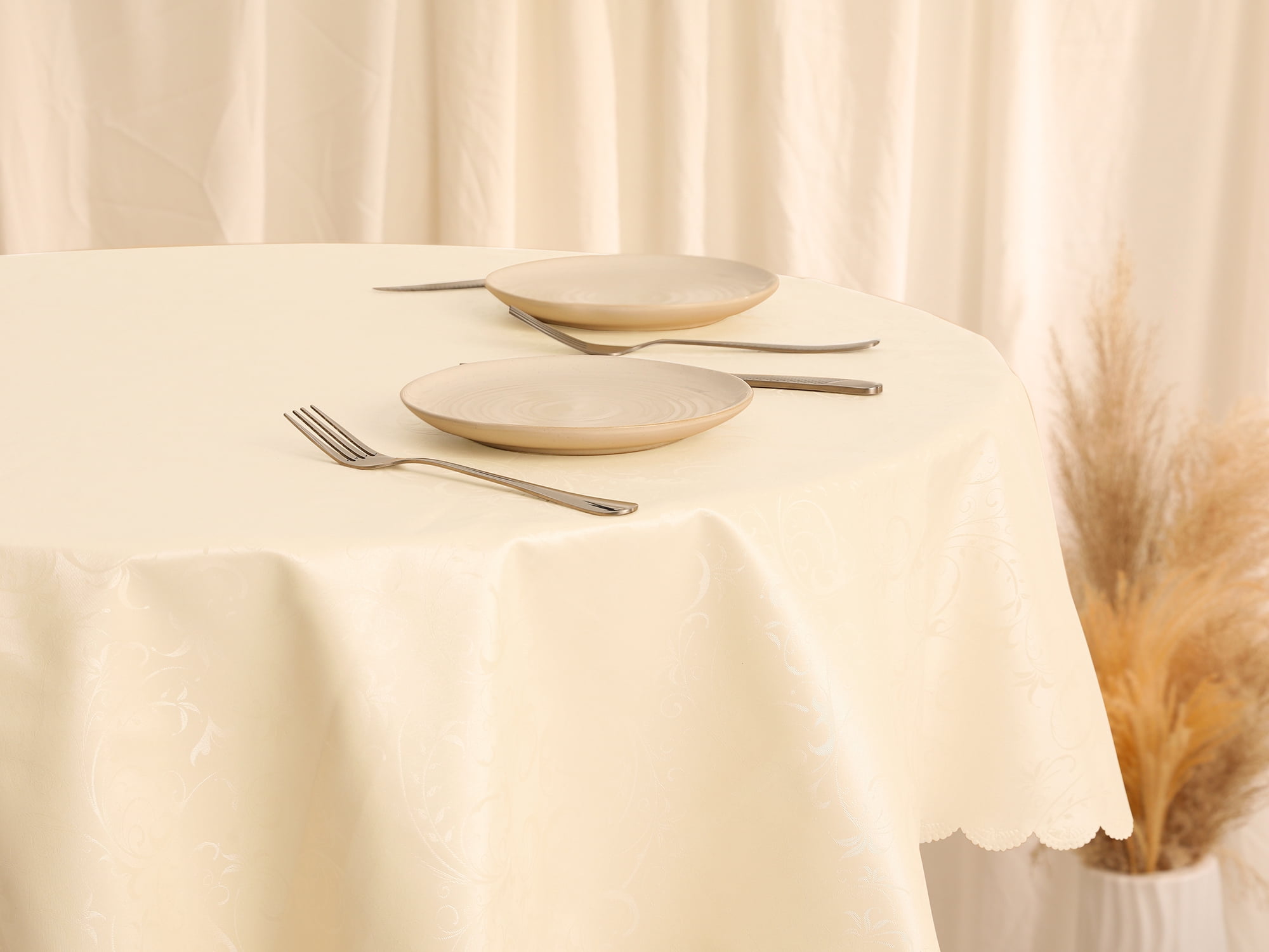 Unique Bargains Round Waterproof Vinyl Tablecloth, Wrinkle-Resistant Table Cover, Suitable Champagne 71x71inch