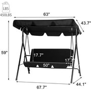 YODOLLA 3-Seat Outdoor Steel Porch Swing with Canopy, Swing Glider-Black, Free Standing Porch Swing