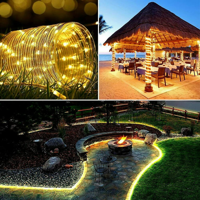 65FT Solar Rope Lights Waterproof Tube Light Remote Control for