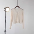 thumbnail image 2 of vdgthytj Cardigans for Women Long Sleeve V-Neck Button Front Ribbed Knit Sweater Fall Casual Crop Cover up Tops(Medium,Beige), 2 of 6