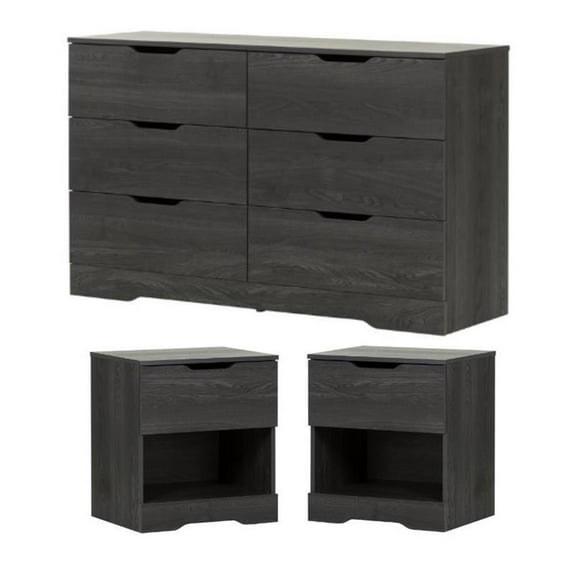 Home Square 3-Piece Set with 2 Nightstand & 6 Drawer Dresser in Gray Oak