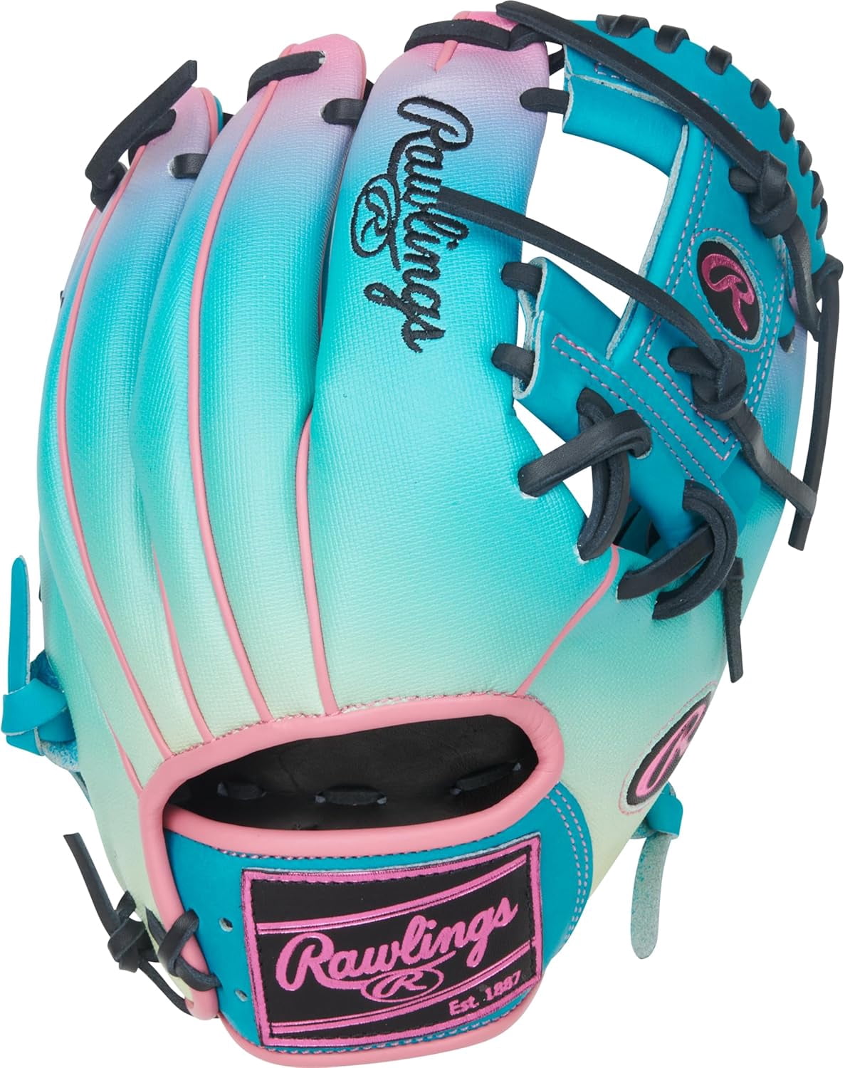 Rawlings | Heart of The Hide Baseball Glove | Funburst Series | Right Hand Throw | 11.5" | Infield | Pro I-Web | Teal/Pink/Black