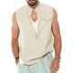 thumbnail image 5 of Camisas s Para Hombre Interior Hombres Primavera Verano Top Camisa Algodón Lino Color Camisa casual Sin mangas Botón Camisas Tops Blusa (Khaki, L), 5 of 5