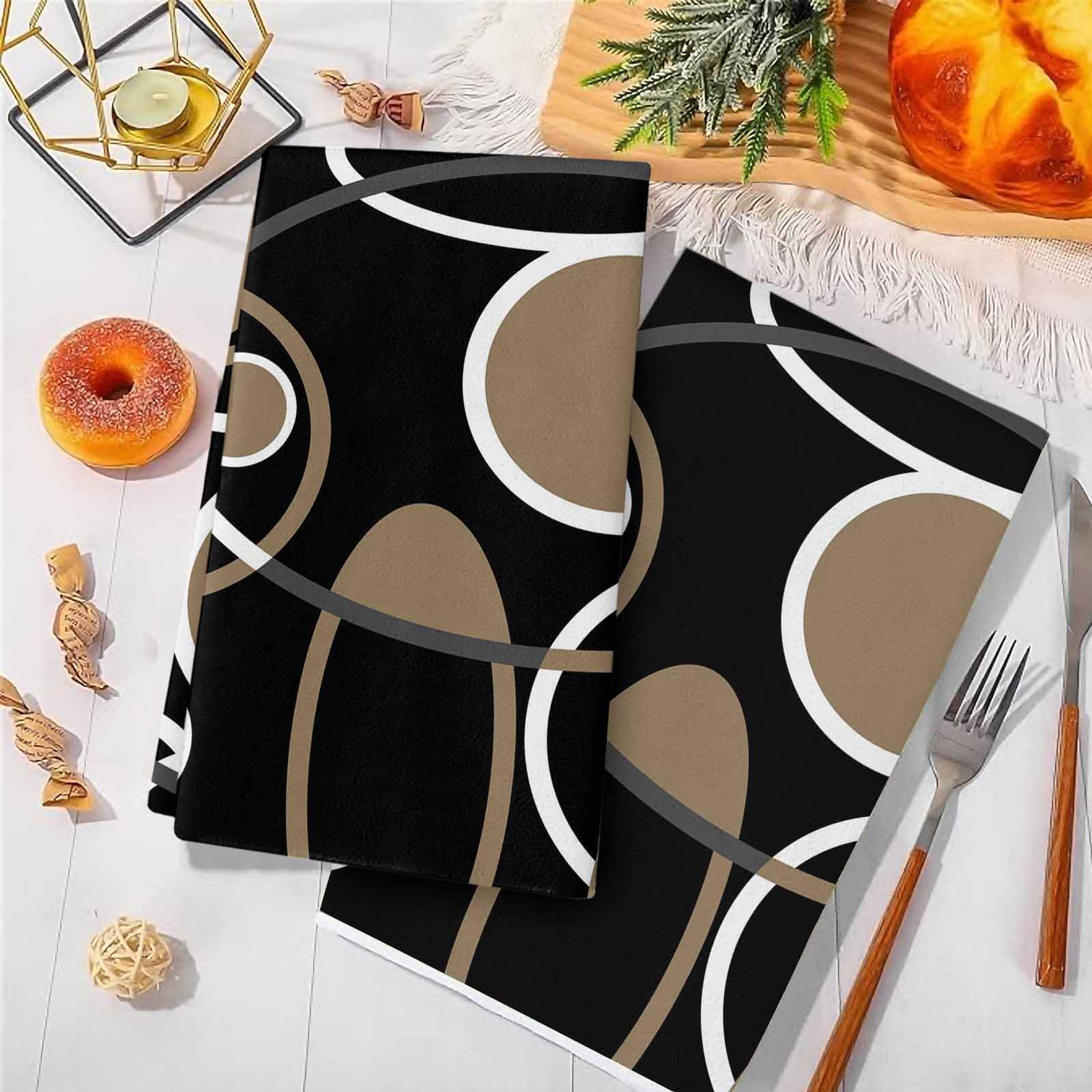 Dish Towels, Black Brown Circle Absorbent Kitchen Towels 2 PCS, Geometri Stripe Lines Abstract Art Microfiber Hand Towels Dish Cloths Tea Towels for Home&nbsp;Bathroom Cleaning Drying,18X28-Inch,