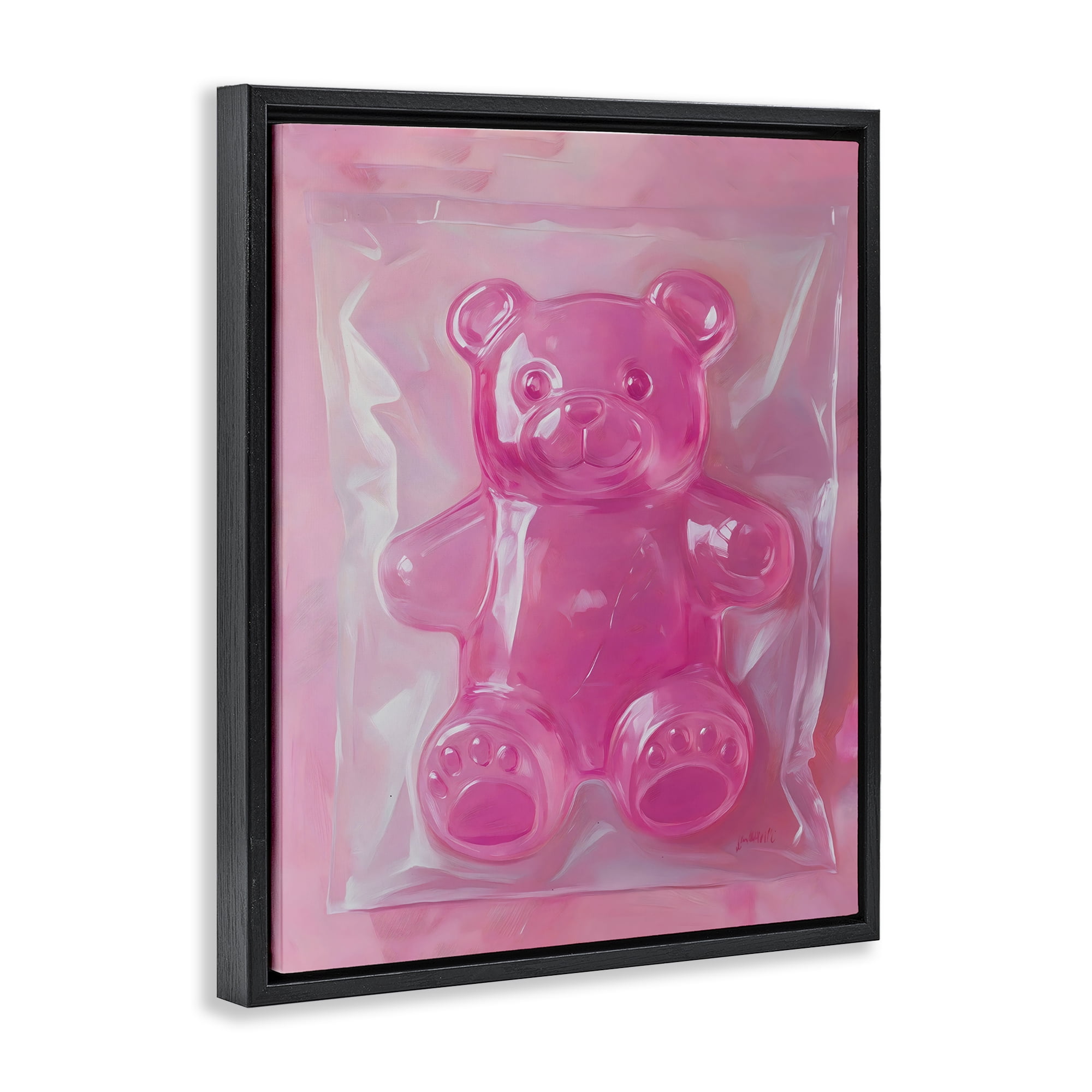 Stupell Industries Pink Gummy Candy Bear Black Framed Floater Canvas Wall Art, design by The Prints Vibe