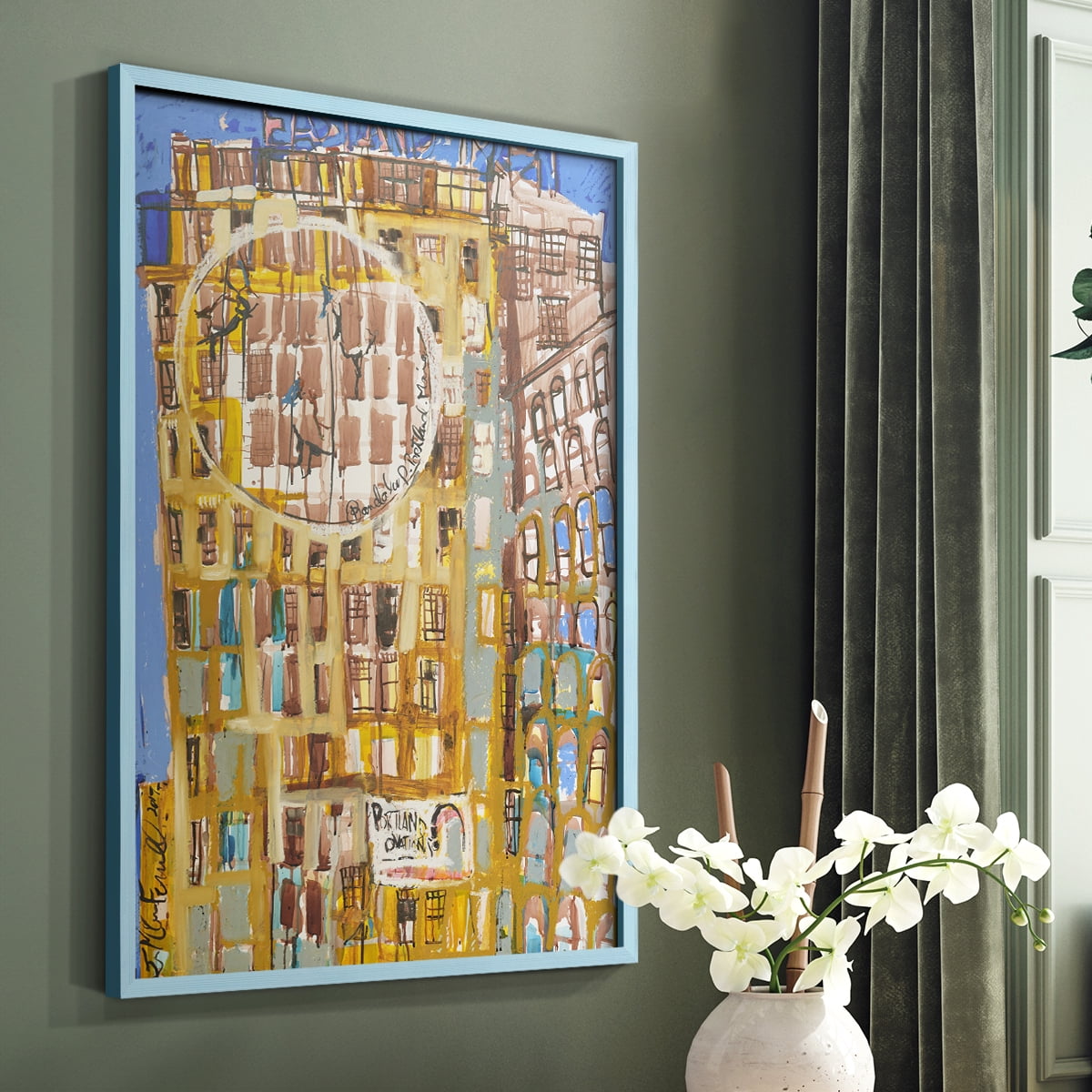 Bandaloo II Framed Print in Blue Solid Wood Framed Print No Nail Hanging