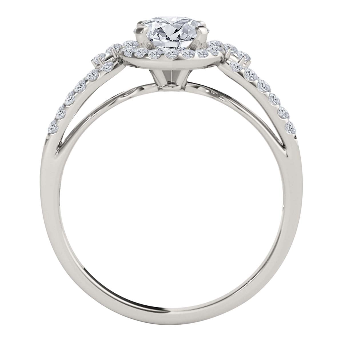 Mauli Jewels Engagement Rings for Women 3/4 Carat Halo Daimond Engagement Flower Shape Bridal Set Prong-Setting 14K Solid White Gold
