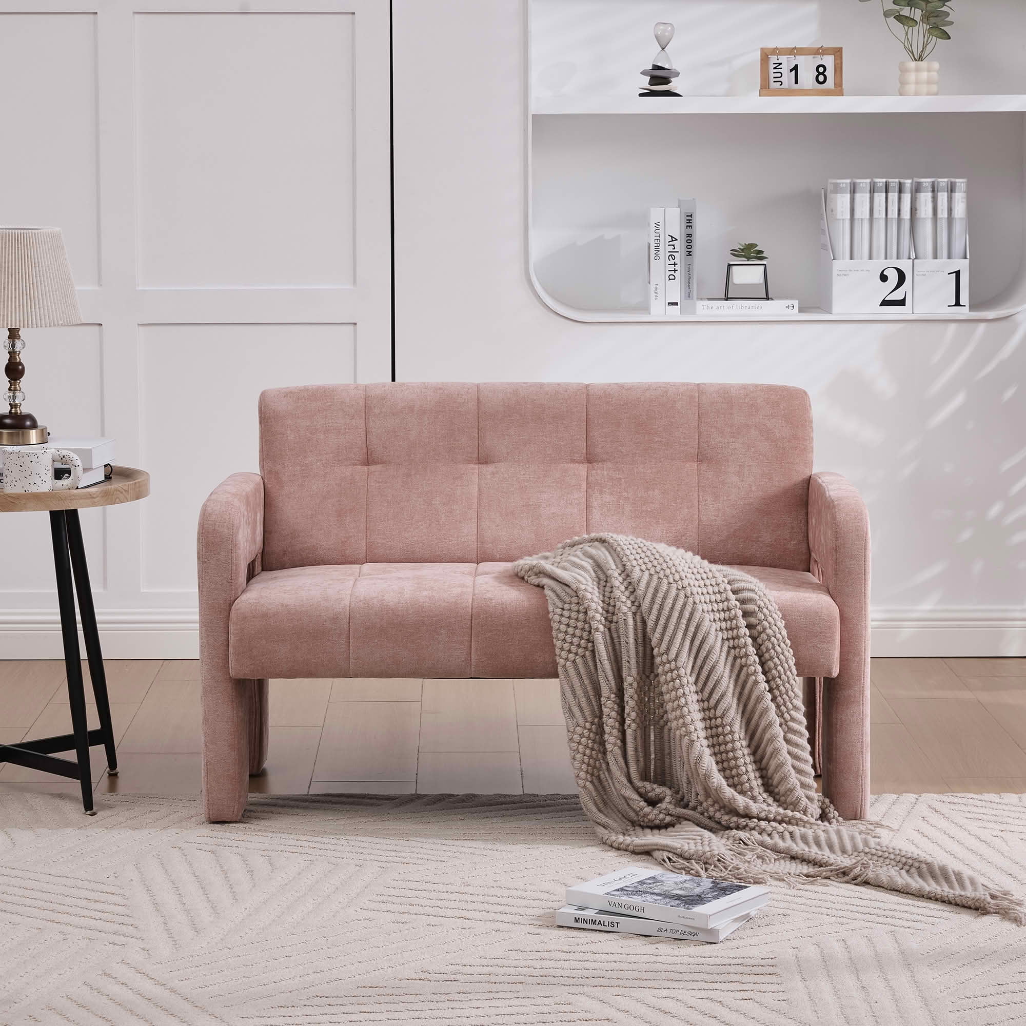 MAYEERTY Nordic Chenille 2-Seat Loveseat, Comfy Double Armrest Compact Leisure Sofa for Small Space Bedroom & Living Room