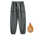 thumbnail image 2 of laiqvcdr Men's Pants Waterproof Fleece Lined Winter Pant Drawstring Elastic Waist thermal Warm Joggers Solid Color Outdoor Sports Casual Trousers with Pockets, 2 of 9
