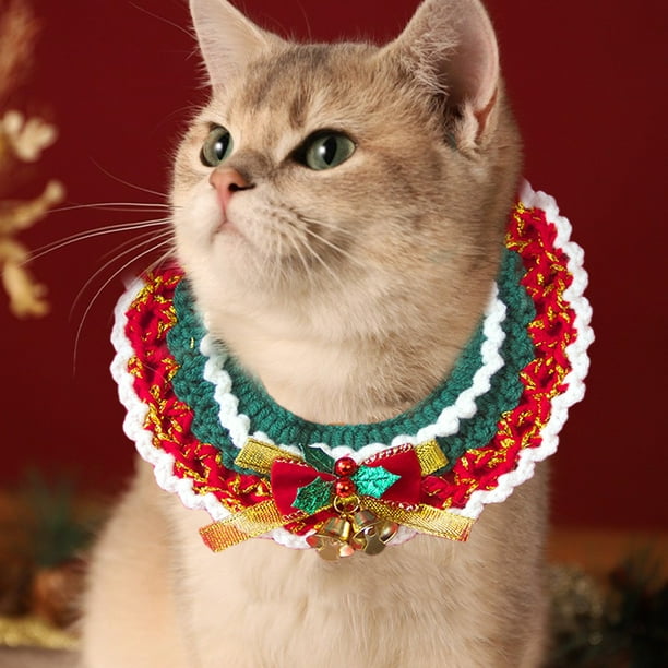 Mom's Best Collar navideño de punto para gatos, ajustable y desmontable, para perros y gatos pequeños y medianos, cuello de 13 a 19 cm