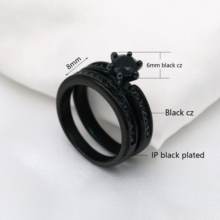 Matching Rings Couple Rings Black Gold Plated 1CT Purple Cz Women Wedding  Ring Sets