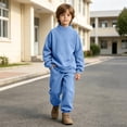thumbnail image 4 of LUGOGNE Boys Girls Sweatshirt Mock Neck Pullover Sweatshirt Soft Fall Winter Casual Drop Shoulder Tops Kids Back to School Basic Outfits, 4 of 9