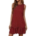 thumbnail image 6 of Makaor Ruffle Dress Women A Line Mini Dresses Plus Size Sleeveless Dress Polka Dot Crew Neck Casual Dress Red S, 6 of 6