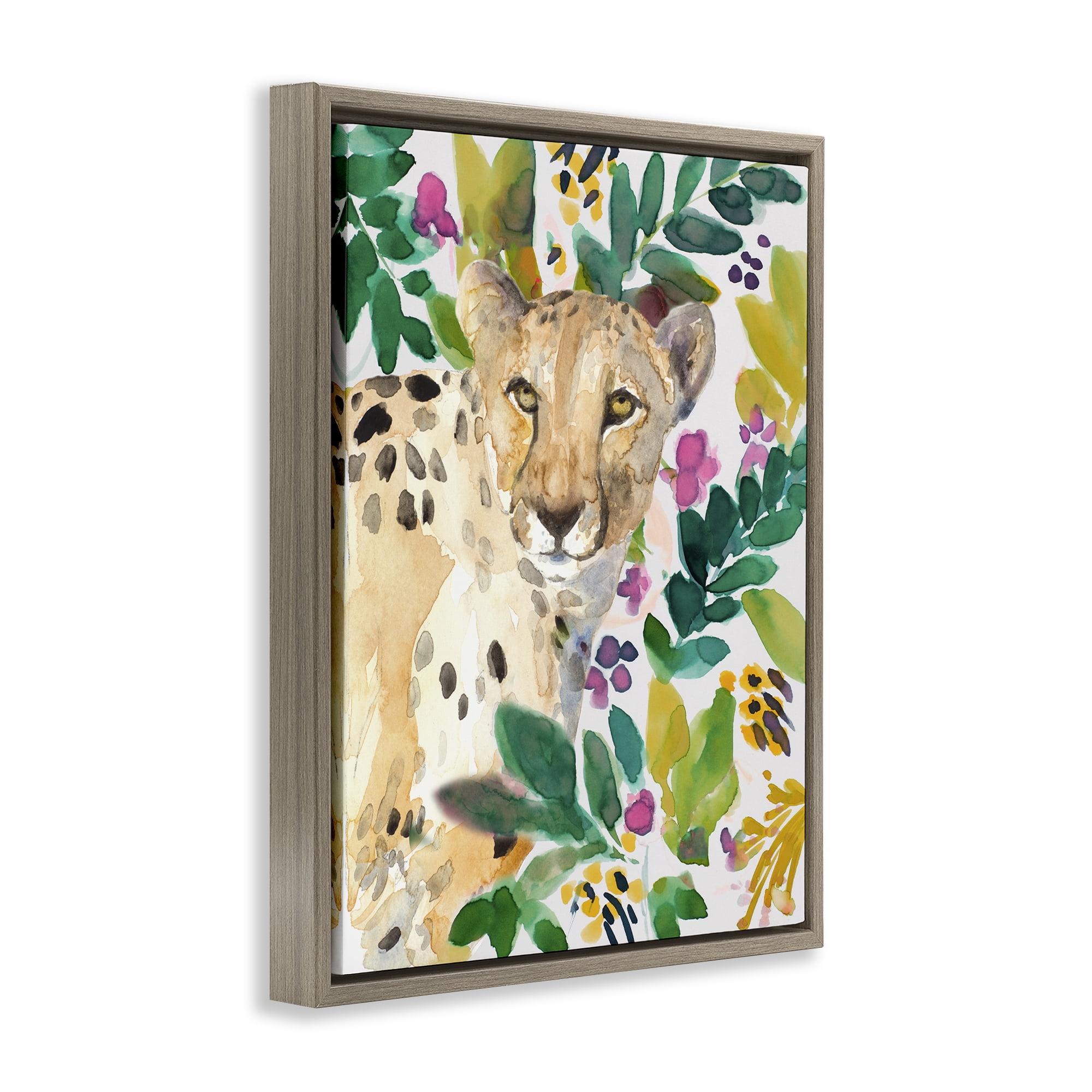 Stupell Industries Garden Plants Cheetah Brown Framed Floater Canvas Wall Art, design by Lanie Loreth