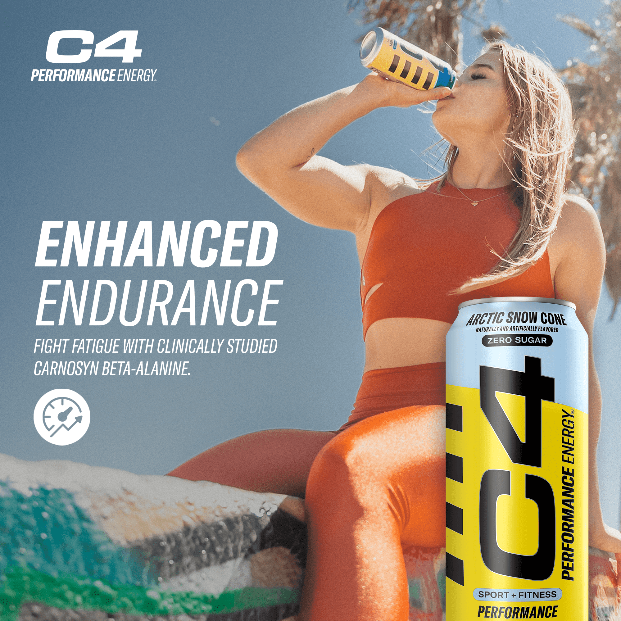 C4 Performance Energy Drink, Arctic Snow Cone Flavor, Zero Sugar, Carbonated, 16 fl oz Can, 12 Pack