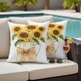thumbnail image 4 of Sunflower Outdoor Waterproof Pillow Covers, Seasonal Yellow Botanical Blooms Bow Plaid Decorative Square Throw Pillowcase Sofa Cushion Sham for Patio/Couch/Chair, 24"x24" 2 Pack, 4 of 8