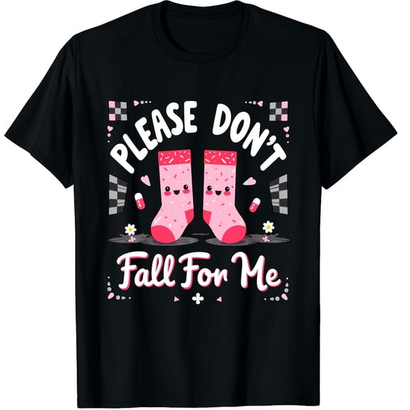 Please Don't Fall for Me RN PCT CNA Funny Nurse Valentine Graphic Black T-Shirt for Men and Women