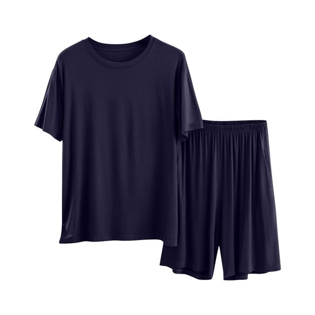 Ensemble de Pyjamas pour Hommes 2025 Été Modal Ultra Doux Texturé Chemise de Nuit Col Rond T-Shirts Manches Courtes Pjs Chemises Athlétiques Extensibles Taille Élastique Shorts Confort Décontracté Tenue de Nuit