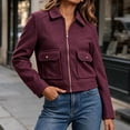 thumbnail image 4 of Mifsaly Womens Cropped Bomber Jackets Zip Up Collared Fall Coat Slim Fit Trendy 2026 Daily Casual Going Out Work Office Lounge Outfits with Pockets Wine,M, 4 of 7