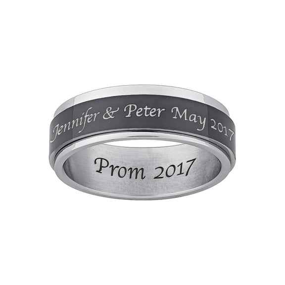 Personalized Planet Men's Inside and Top-Engraved Spinner Ring in Black and White Stainless Steel ,Women's