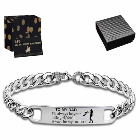 Dad Metal Bracelets Father's Day Gifts from Son Daughter Engraved Stainless Steel Bracelets Birthday Christmas Presents for Papa Daddy-TO MY DAD Silver 01