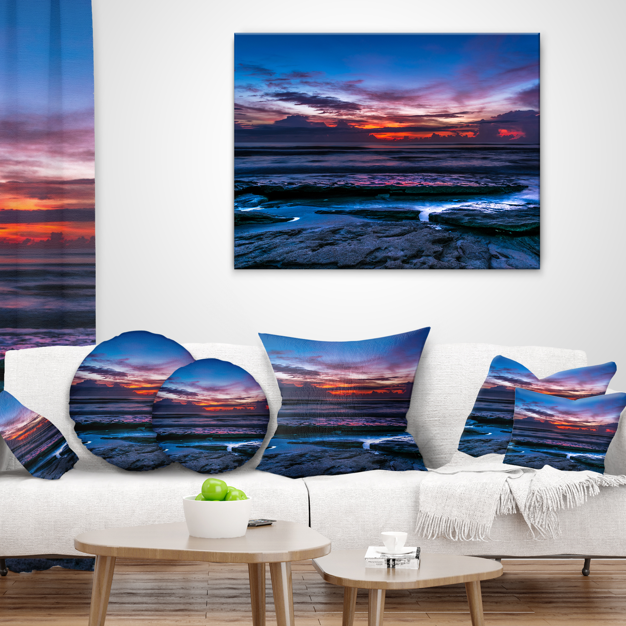 Designart Exotic Dark Blue Coquina Dawn - Beach Photo Throw Pillow - 18x18