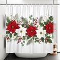 thumbnail image 5 of Nanqianyi Winter Christmas Waterproof Polyester Shower Curtain,Red Poinsettia Bath Decor with Hooks 72W x 86L Inch, 5 of 6