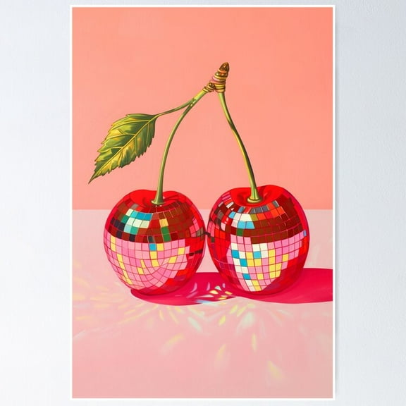 POSTER Disco Cherry - Disco Ball, Dance, Cherries, Retro Poster NO FRAMED, Poster Only