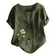thumbnail image 2 of ALLLIST Womens Tops Plus Size Green Button Floral Cotton and Linen Short Sleeve Crew Neck T-Shirts T Shirts for Women M, 2 of 5