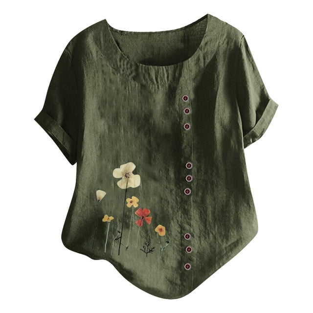 EQWLJWE Chemises pour Femmes Liquidation T-Shirts pour Femmes Manches Courtes Décontractées Col Rond Imprimé Ample Tunique Chemise Blouse Hauts