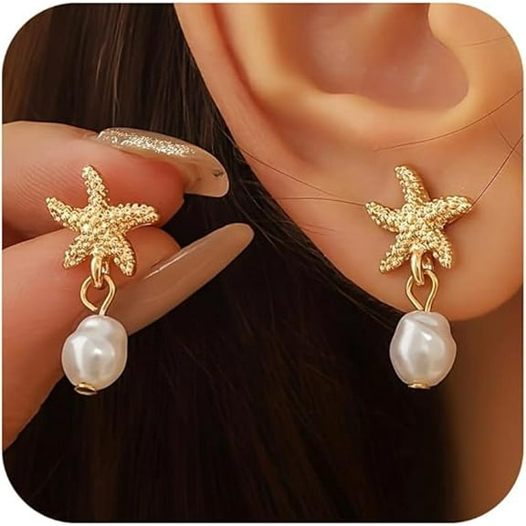 Starfish Earrings for Women Gold Sea Shell Earrings Summer Beach Vacation Outfits for Women Trendy Jewelry Gifts