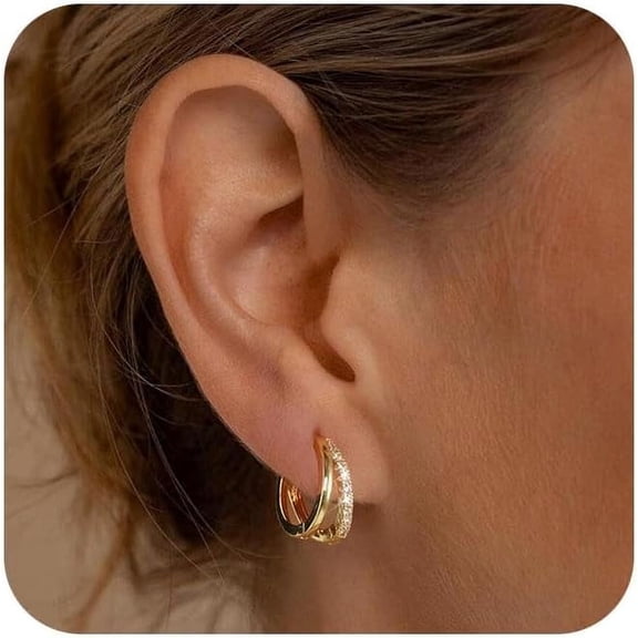 Gold Hoop Earrings For Women,Dainty Chunky Gold Earrings 14K Gold Plated Hypoallergenic Claw Cz Huggie Earrings Small Hoop Earrings For Women Trendy Simple Hoop Earrings Gold Jewelry Gifts[Z1]