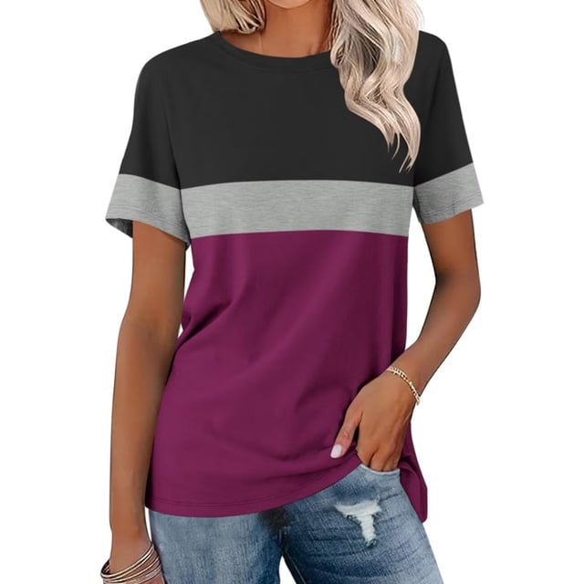 mfyjkho Tops Para Salir, Camiseta Informal De Moda Con Estampado De Rayas Para Mujer, Cuello Redondo Y Manga Corta Tops Para Hacer Ejercicio Para Mujer Xxxl
