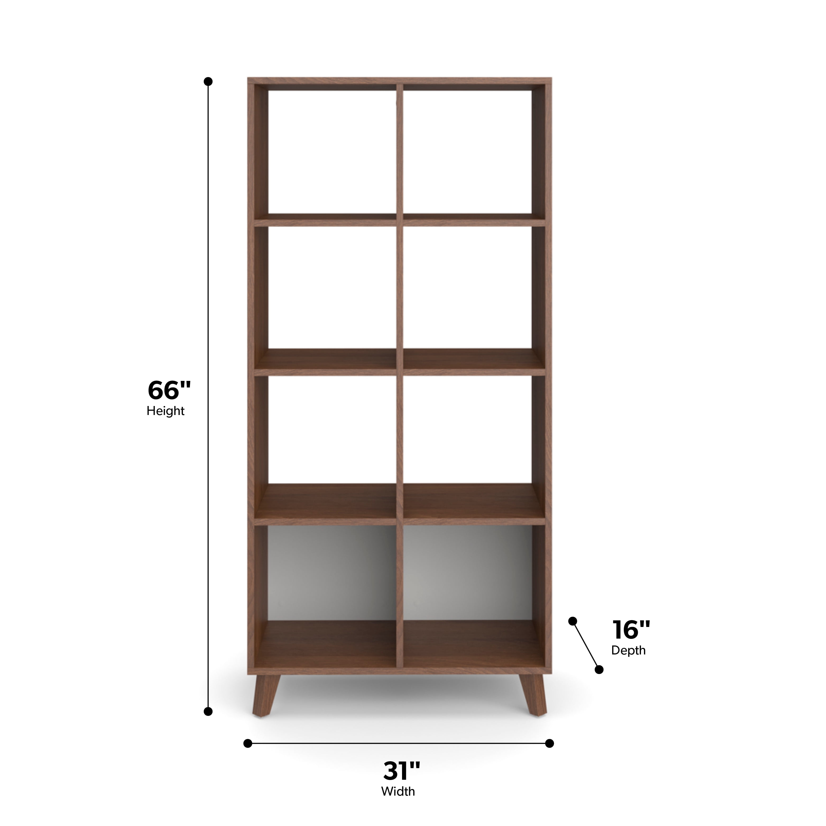 HON Basyx Commercial-Grade 66" High Modern Cube Bookcase, Real Wood Feet, Light Walnut (BSXCUBETLWLW)