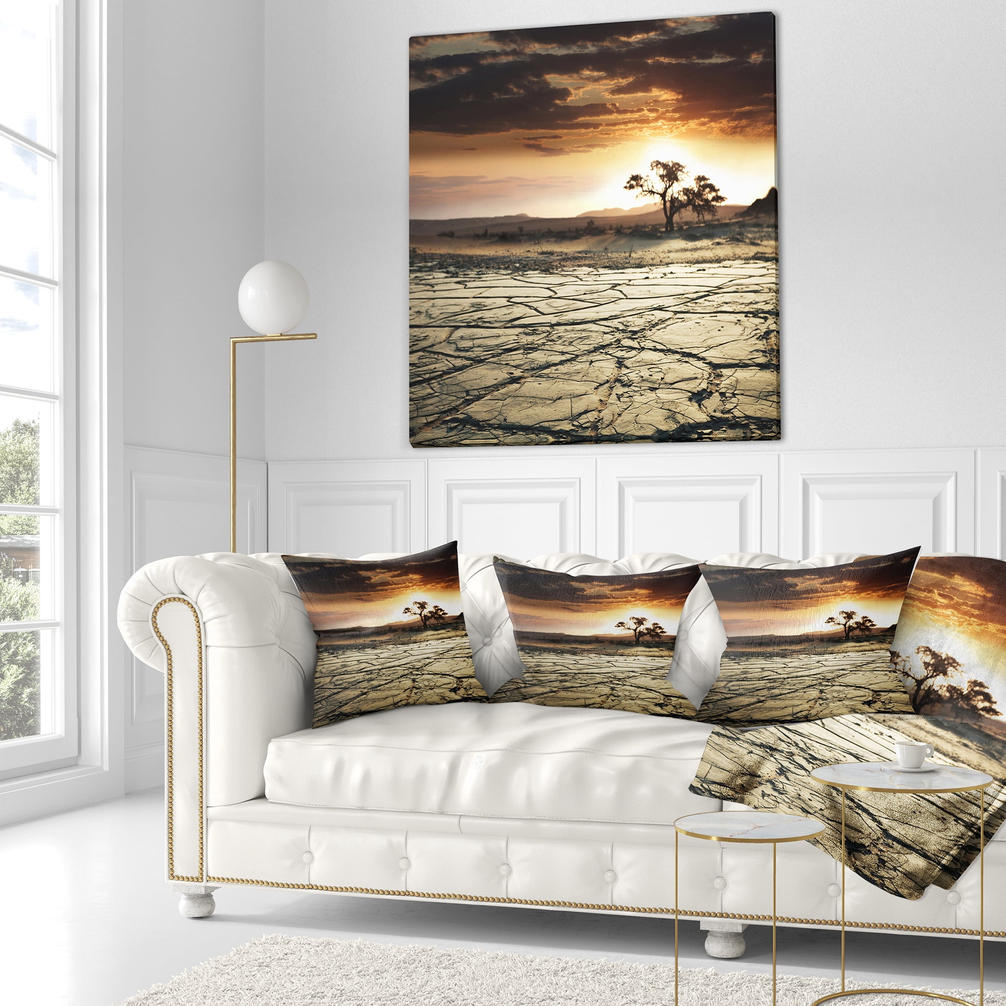Designart Desert Gopi Cracked Drought Land - African Landscape Printed Throw Pillow - 16x16