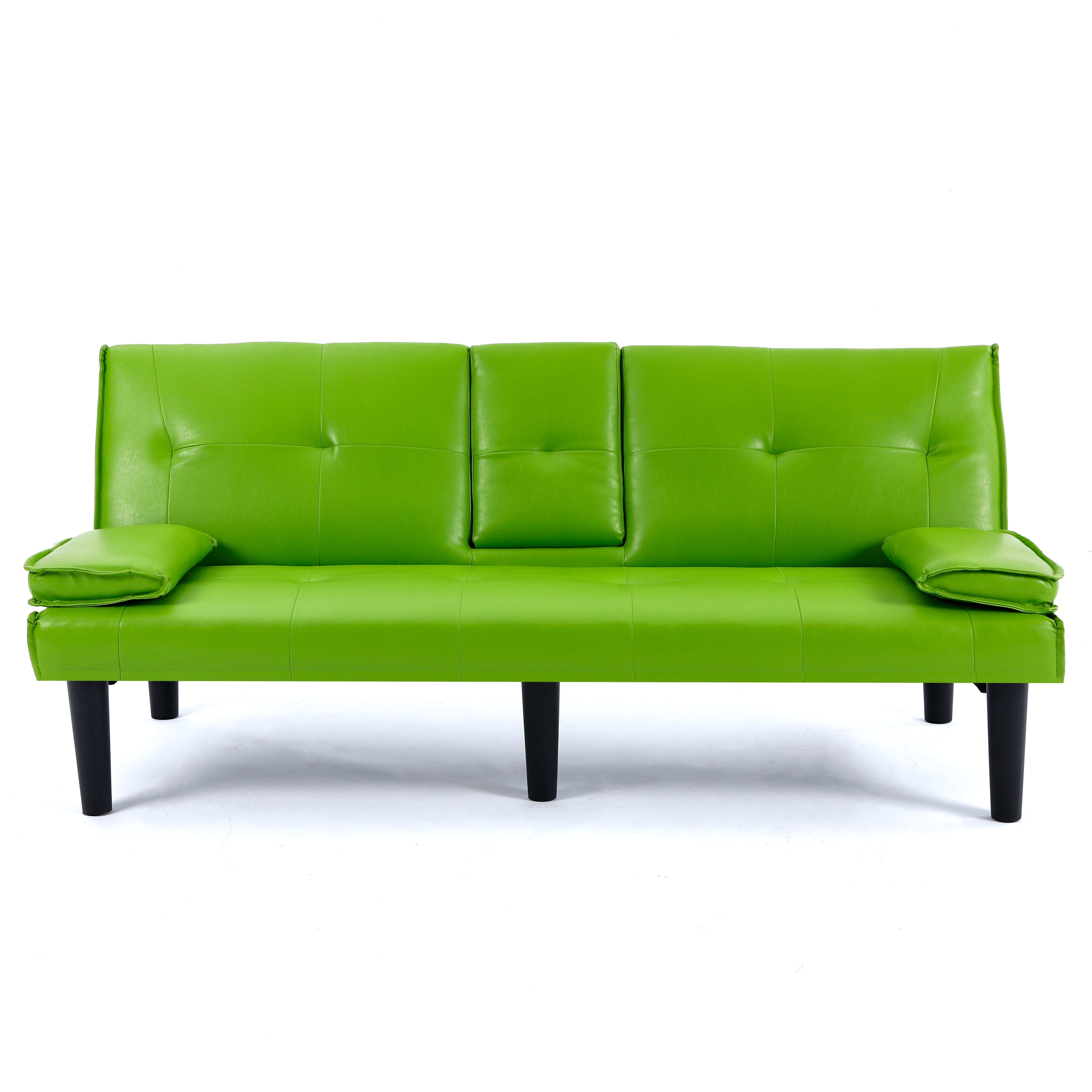 BSHTI 67-inch Foldable Futon Sleeper with S-Spring Support, 2-Seater Convertible Sofa Bed, PVC Faux Leather, Simple Assembly, Green
